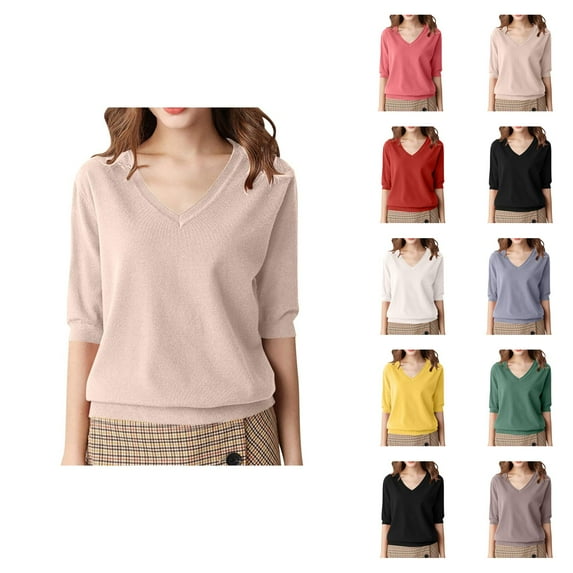 Womens Tops Knit Pullover Sweaters Casual Fall Winter Cozy Loungewear Solid Color Knit Sweater Top Crewneck Pullover Soft Comfortable Casual Long Sleeve For Fall Winter Fashion