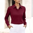 thumbnail image 1 of Cloaraye Womens Tops Classic Button Up Long Sleeve Shirts Solid Color Slim Fits Lapel Office Work Tops Business Dressy Shirts, 1 of 6