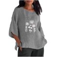 thumbnail image 1 of Womens Tops Clearance Under $10 Cotton Linen Tops For Women Women Summer Sexy Print Regular Button Round Neck Short Sleeve Women Short Sleeves Top Gray S, 1 of 4
