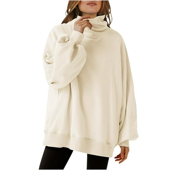 Womens Tops under $10!Homenesgenics Long Sleeve Shirts for Women Pack Oversized Sweatshirts Cowl Neck Casual Loose Fall Pullover Tunic Tops with Pockets Beige XXL