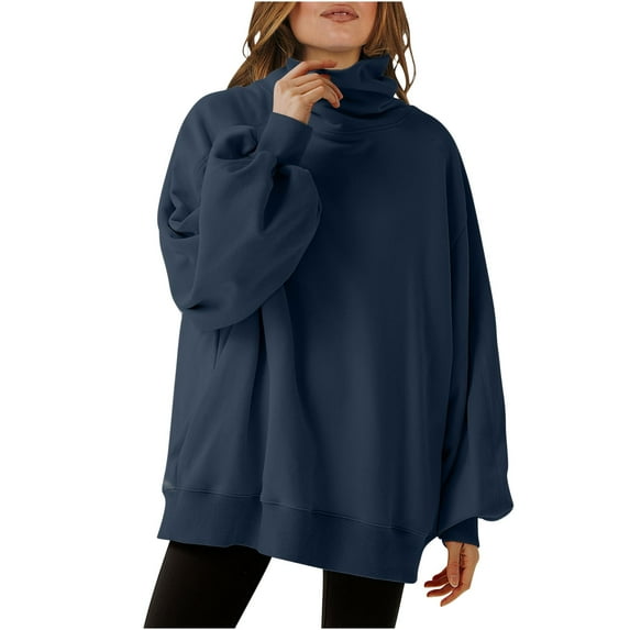 Womens Tops under $10!Homenesgenics Long Sleeve Shirts for Women Pack Oversized Sweatshirts Cowl Neck Casual Loose Fall Pullover Tunic Tops with Pockets Blue M