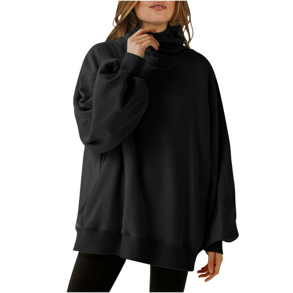 Womens Tops under $10!Homenesgenics Long Sleeve Shirts for Women Pack Oversized Sweatshirts Cowl Neck Casual Loose Fall Pullover Tunic Tops with Pockets Black L