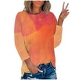 thumbnail image 1 of Womens Tops 3/4 Sleeve Round-Neck Print Casual Outing Blouses Orange S, 1 of 3
