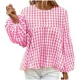 thumbnail image 1 of Womens Tops Summer Casual Puff Long Sleeve T-Shirt Scoop Neck Blouse Plaid Shirt Women Floaty Tunic Tops Plus Size Elegant Summer Blouse Tshirt Going Out, 1 of 1
