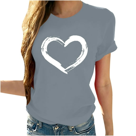 Womens Tops,Tbopshirt Summer Tops for Women,Plus Size T Shirts,Women Short Sleeves Crewneck Heart-shaped Print Casual Tops Blouse T-shirt,Short Sleeve Blouses