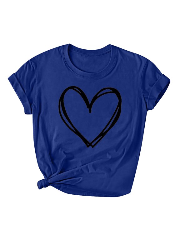 Womens Tops,Tbopshirt Summer Tops for Women,Plus Size T Shirts,Women Valentine Day Love Printed T-Shirt Top Round Neck Top Shirt,Short Sleeve Blouses