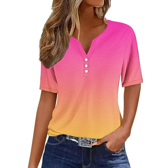Womens Tops Under $10 Aofany V Neck T Shirts For Women Gradient Women Summer Short Sleeve Tops