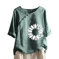 thumbnail image 1 of Womens Tops Clearance Under $10 Women Print Short Sleeve Loose Button Round-Neck Shirt Solid Blouse Tops Green L, 1 of 6