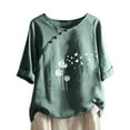 thumbnail image 1 of Womens Tops Under $10 Women Print Short Sleeve Loose Button Round-Neck Shirt Solid Blouse Tops Green Xl, 1 of 6