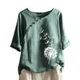 thumbnail image 1 of Womens Tops Under $10 Women Print Short Sleeve Loose Button Round-Neck Shirt Solid Blouse Tops Green Xxl, 1 of 6