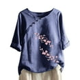 thumbnail image 1 of Womens Tops Under $10 Women Print Short Sleeve Loose Button Round-Neck Shirt Solid Blouse Tops Navy S, 1 of 6