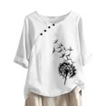 thumbnail image 1 of Womens Tops Under $10 Women Print Short Sleeve Loose Button Round-Neck Shirt Solid Blouse Tops White M, 1 of 6