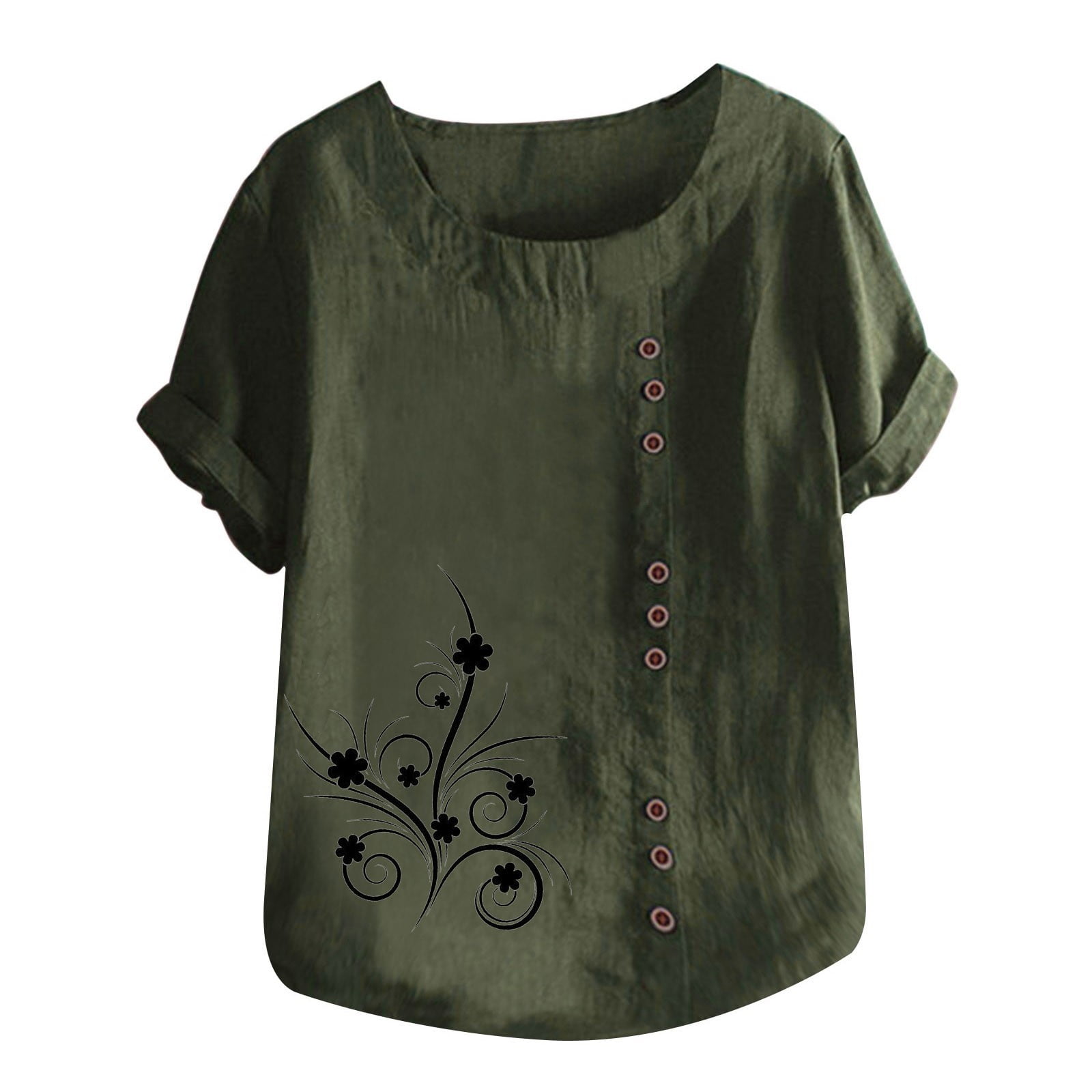 Yuccalley Women's Lace Short Sleeve Crop Top - Round Neck Casual Tee, Army Green, Size Large - View #5