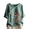 thumbnail image 1 of Womens Tops Clearance Under $10 Women Summer Sexy Print Regular Button Round Neck Short Sleeve Women Short Sleeves Top Green Xl, 1 of 6