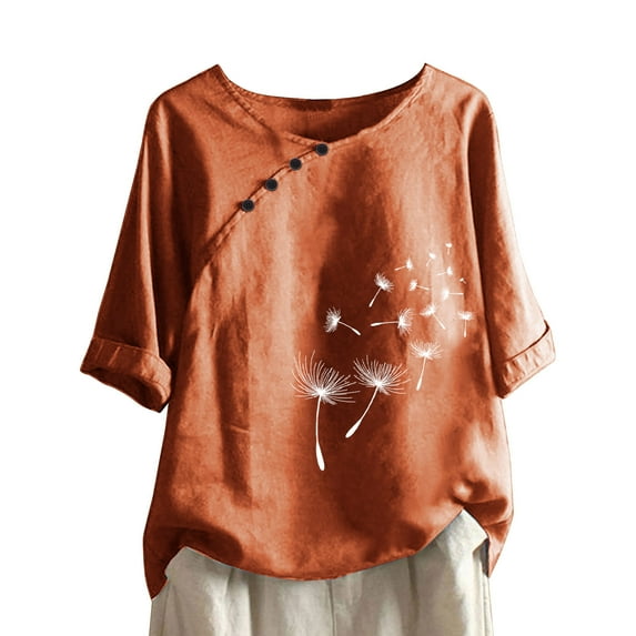 Womens Tops Under $10 Women Summer Sexy Print Regular Button Round Neck Short Sleeve Women Short Sleeves Top Red L