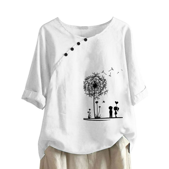 Womens Tops Under $10 Women Summer Sexy Print Regular Button Round Neck Short Sleeve Women Short Sleeves Top White L