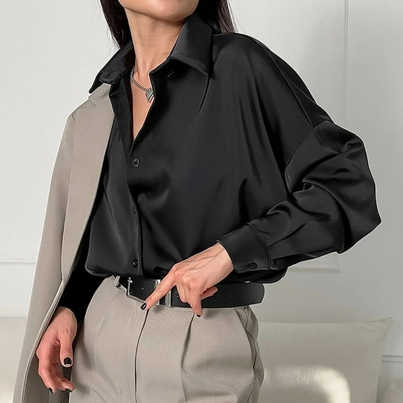 Womens Tops ,Womens Office Work Button Down Shirts Fashion Long Sleeve V Neck Collared Dress Shirt Solid Versatile Blouses Tops