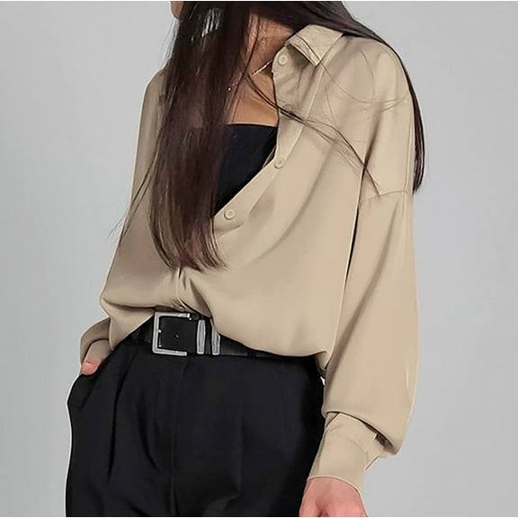 Womens Tops ,Womens Office Work Button Down Shirts Fashion Long Sleeve V Neck Collared Dress Shirt Solid Versatile Blouses Tops