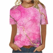 Womens Tops Clearance under $10 Plus Size terra sky Short Sleeves Round Neck Printed Casual T Shirts Pink S