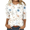 thumbnail image 1 of Womens Tops under $5 3/4 Sleeves Round Neck Printed Casual T-shirt White XXL, 1 of 3