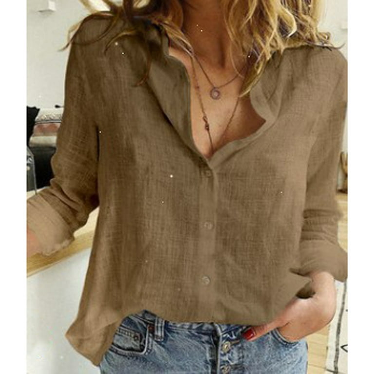 Womens Tops Clearance under $5 Large Size Henley Blouse Solid