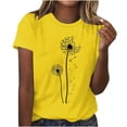 thumbnail image 1 of Womens Tops Clearance under $5 Plus Size under $5 Printed Round Neck Short Sleeved Blouses Yellow XL, 1 of 2