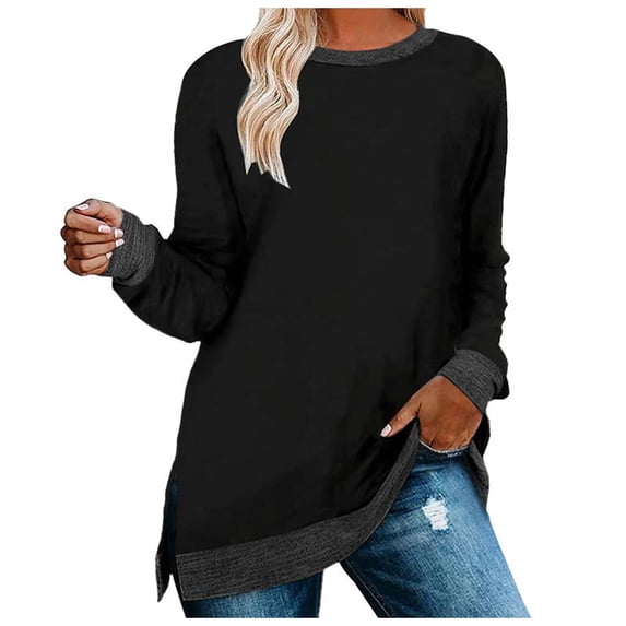 Womens Tops Clothing Long Sleeve Round Neck Split Top Loose Casual Pullover Top Shirt Blouses For Women