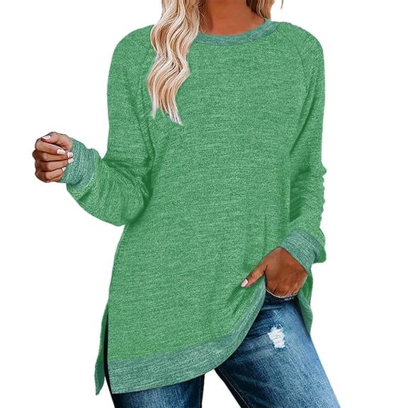 Womens Tops Clothing Long Sleeve Round Neck Split Top Loose Casual Pullover Top Shirt Blouses For Women