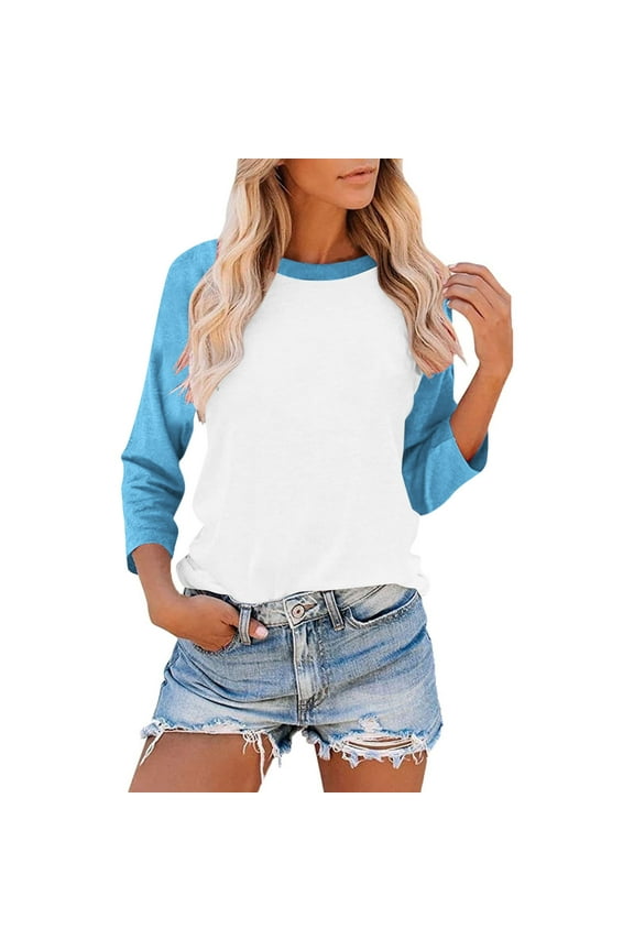 Womens Tops Color Block Crewneck Short Sleeve T Shirts Casual Oversized Summer Outfits