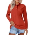 thumbnail image 1 of Womens Tops Comtable Solid Lapel Button Long Sleeve Relaxed Fit Pairing With Jean Womens Tees,Orange,XL, 1 of 3