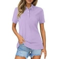 thumbnail image 1 of Womens Tops Comtable Solid Lapel Button Short Sleeve Relaxed Fit Pairing With Jean Womens Summer Clothes,Purple,XL, 1 of 5