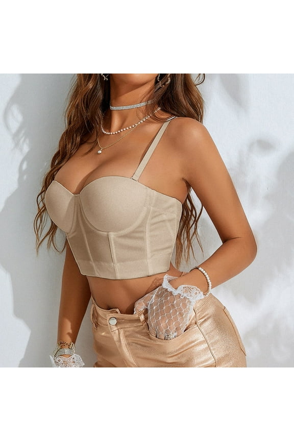 Womens Tops Corset Top Bustier Tight Fitting Tank Suspender Solid Short Fashion Tank Top for Women