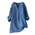 thumbnail image 1 of Womens Tops Cotton Linen 3/4 Sleeve V Neck Oversized Tunic Tops Soft Lightweight Breathable Blouses Suitable For Spring Summer Autumn Work Casual Outings 3Xl Sweaters For Women, 1 of 3