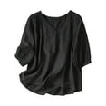 thumbnail image 1 of Womens Tops Cotton Linen Embroidered Shirt Tops 3/4 Sleeve Elegant Blouse Com fortable Breathable Cotton And Linen 1Pc Short Sleeve M Shirts for Women, 1 of 8
