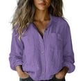thumbnail image 1 of Womens Tops Cotton Linen Long Sleeve Solid Color Loose Shirt With Pockets Soft Comfortable Casual Spring Work Daily Wear 2Xl Sweaters For Women, 1 of 5
