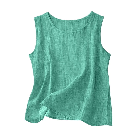 Womens Tops Cotton Linen Tank Tops Casual Shirt Basic Sleeveless Layering Camisoles Beach Vacation Clothes on Sale