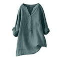 thumbnail image 1 of Womens Tops Cotton Linen V Neck Top 3/4 Sleeve Oversized Tunic Summer Vacation Casual Blouse Soft Lightweight 20X15X1Cm 2Xl Sweaters For Women, 1 of 3