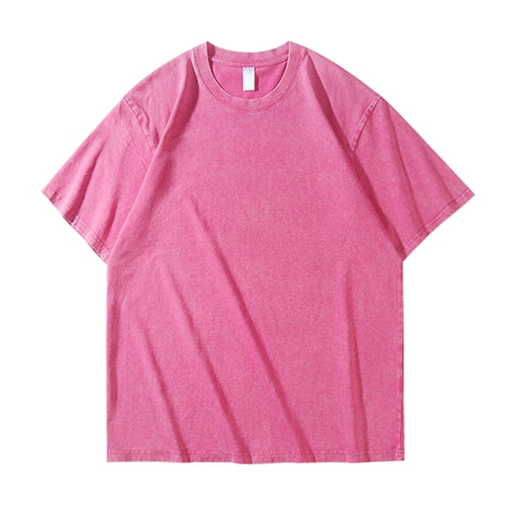 Womens Tops Cotton T Shirts Oversized Unisex Short Sleeves Casual Loose Wash Solid Basic Tee Tops