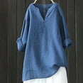 thumbnail image 1 of Womens Tops Cotton and Linen V-Neck Long Sleeve Loose Blouse Light Blue XXXXXL, 1 of 3
