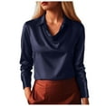 thumbnail image 1 of Kaprioy Womens Tops Cowl Neck Shirts Long Sleeve Teacher Clothes Office Business Dressy Casual Blouse 2025 Summer Dark Blue, M, 1 of 5
