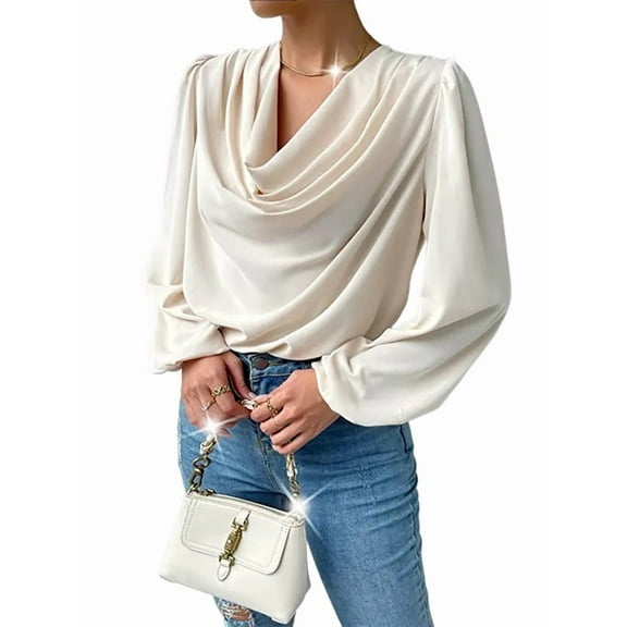 Womens Tops Cowl Neck Shirts Long Sleeve Teacher Clothes Office Business Dressy Casual Blouse XXXL