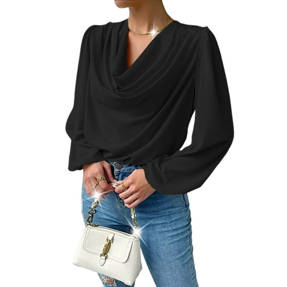 Womens Tops Cowl Neck Shirts Long Sleeve Teacher Clothes Office Business Dressy Casual Blouse