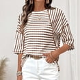 thumbnail image 1 of Womens Tops Crew Neck 3/4 Length Sleeve T-Shirts for Women Striped Printed Splice Pullover Fall Tees Gifts for Mom, 1 of 6