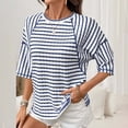 thumbnail image 1 of Womens Tops Crew Neck 3/4 Length Sleeve T-Shirts for Women Striped Printed Splice Pullover Fall Tees Gifts for Mom, 1 of 7