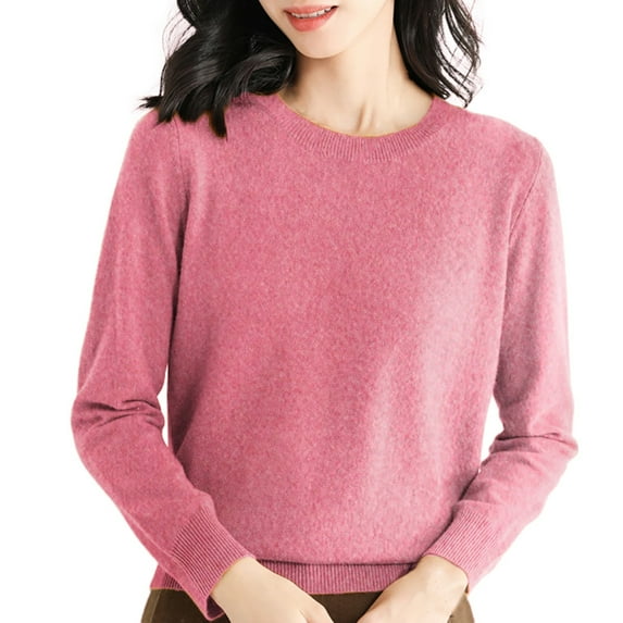 Womens Tops Crew Neck Long Sleeve Soft Pullover Sweater Lace Detail At Neck And Cuffs Slim Fit With Elasticity Polyester Spandex Blend Easy Care L Sweaters For Women