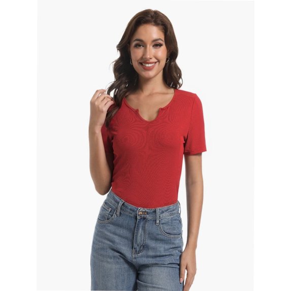 Womens Tops Crew Neck Summer Short Sleeve Casual Slim Fitted Tshirt