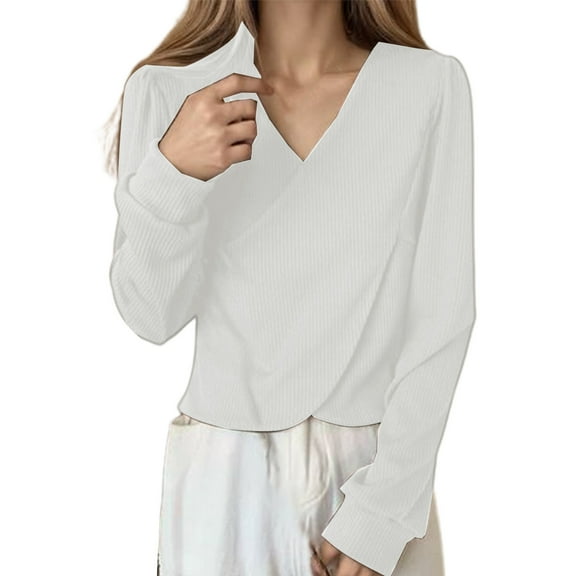 Womens Tops Crew Neck Tops White Women's Long Sleeve T-Shirts Womens Basic Tops Womens Cute Fall Tops