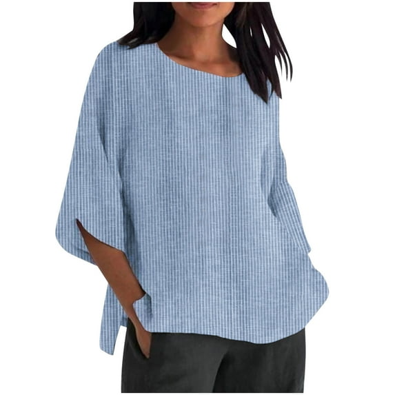 Womens Tops Crewneck 3/4 Sleeve Tops Summer Casual Vocation Stripe Shirts
