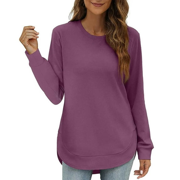 Womens Tops Crewneck Long Sleeve High Low Sweatshirt Polyester Curved Hem Side Split Solid Color Loose Fit Daily Home Work Outdoor Wear S Sweaters For Women