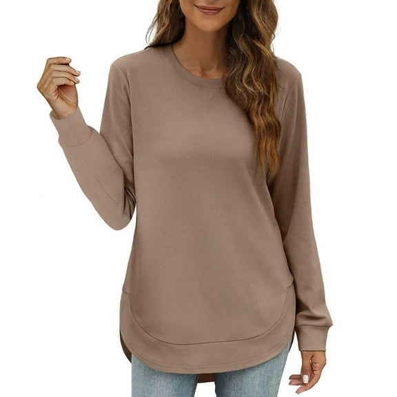 Womens Tops Crewneck Long Sleeve High Low Sweatshirt Polyester Curved Hem Side Split Solid Color Loose Fit Daily Home Work Outdoor Wear S Sweaters For Women